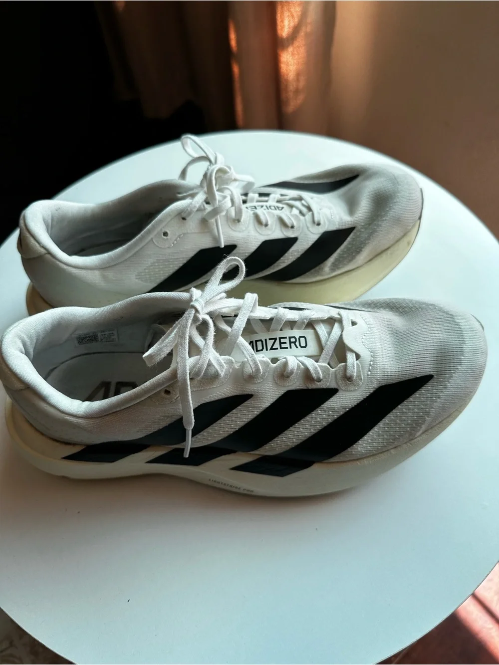 adidas Adizero Men's White with Black Stripes Running Shoes
